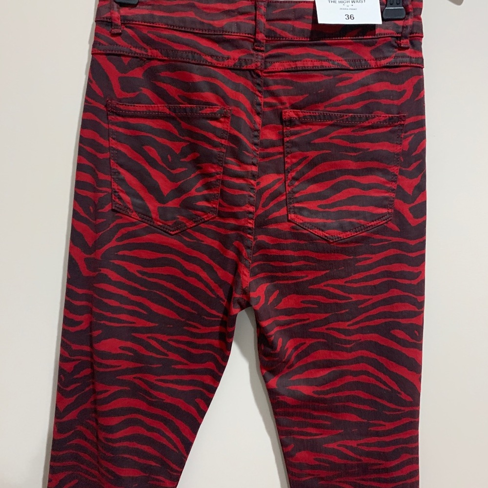 Zara Premium Red Zebra High Waist Jeans Size 4 - Picture 3 of 8